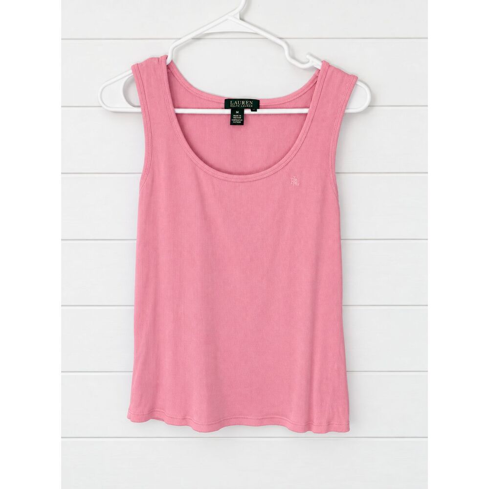 Lauren Ralph Lauren Pink Ribbed Cotton Tank Top Medium Y2K
